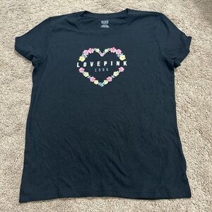 NWOT Black Victoria's Secret PINK cotton t-shirt #VS #FLORAL size medium